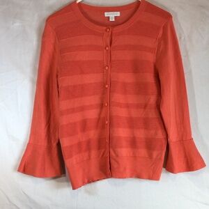 Charter Club Coral Bell Sleeve Cardigan Medium Textured Button Front Office Work